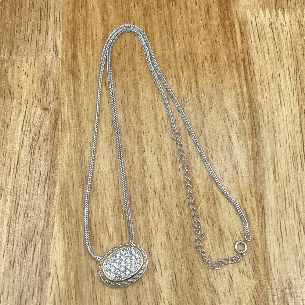 Emma Skye Pave Crystal Necklace Silver Tone Gold Tone Accent Wheat Link Chain 16 - Picture 4 of 13